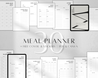 Printable Meal Planner Bundle , Weekly Food Diary Grocery List , Monthly Diet Tracker PDF