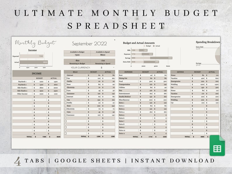 Monthly Budget Planner 2024 2025 Budget Spreadsheet Template Etsy