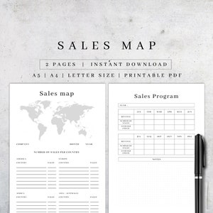 Mapa de ventas imprimible / Planificador de negocios digital / Mapa de ventas de negocios de Etsy / Rastreador de pedidos / Rastreador de ventas / Mapa de pedidos global A5, A4, Carta