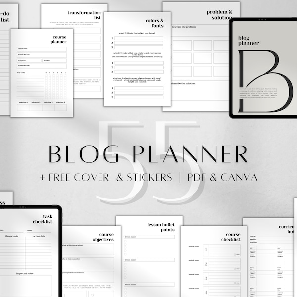 Canva Blog Planner | Digital Blogging Planner Pages | Printable Website Planner | Monthly Content Schedule | Goal Tracker | To-Do List A5 A4