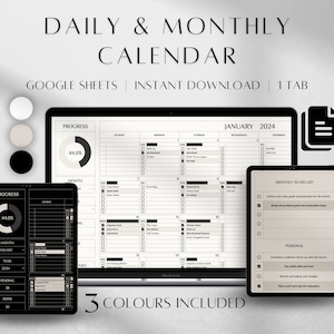 Digital Monthly Calendar Spreadsheet | Task Tracker Template | Goal Tracker | Goal Setting | To Do List Template | Google Sheets