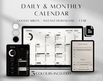 Digital Monthly Calendar Spreadsheet | Task Tracker Template | Goal Tracker | Goal Setting | To Do List Template | Google Sheets