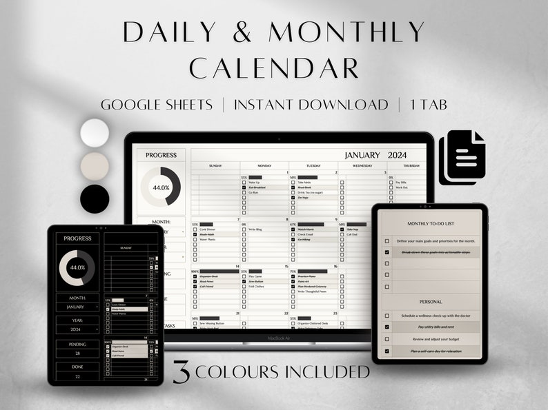 Google Sheets Calendar Template | Daily, Monthly Task Tracker (digital ...