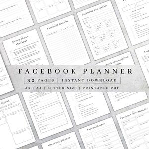 Facebookプランナー（印刷可能）｜デジタルソーシャルメディアオーガナイザー｜Facebook広告テンプレート｜Facebookコンテンツプランナー｜PDF（A5、A4）の即時ダウンロード