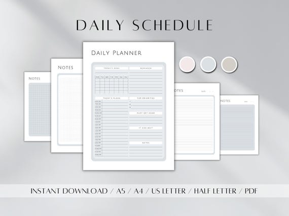 Daily Schedule Planner 2026 | Productivity Printable (A5, A4, US Letter, PDF)