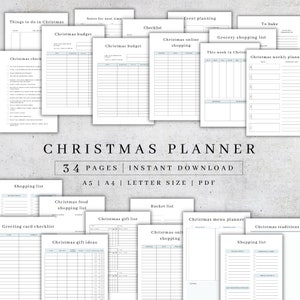 Christmas Planner Printable | Digital Holiday Planner | Event Organizer | Event Planning | Party Checklist | Guest List Tracker| Budget Plan