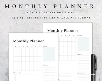 Monthly Planner Printable | Undated Month Pages | Monthly Calendar | Month Plan Calendar | A4/A5/Letter Size | Instant Download Planner