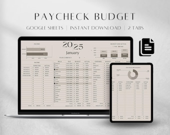 Paycheck Budget Spreadsheet Google Sheets | Budget by Paycheck Spreadsheet | Monthly Budget Template | Bill Tracker | Debt Payoff Tracker