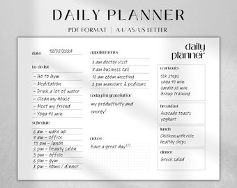 Daily Planner pdf | Printable Daily Planner Page | Minimalist Landscape Daily Planner | Productivity Planner | Daily Health Tracker Pdf
