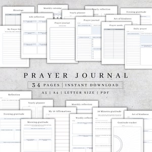 Prayer Journal Printable | Bible Study Guide | Gratitude Journal | Digital Bible Study Journal | Reflection Notes PDF | Daily Prayer Planner