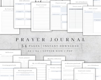 Journal de prière imprimable | Guide d'étude biblique | Journal de gratitude | Journal d’étude biblique numérique | Notes de réflexion PDF | Planificateur de prière quotidien