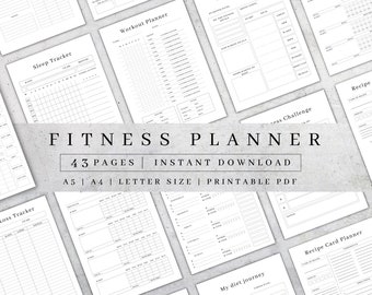 Fitness Planner Bundle | Fitness Journal Printable | Workout Tracker | Weight Loss Challenge | Weekly Fitness | Health Planner PDF| A5 A4 HP