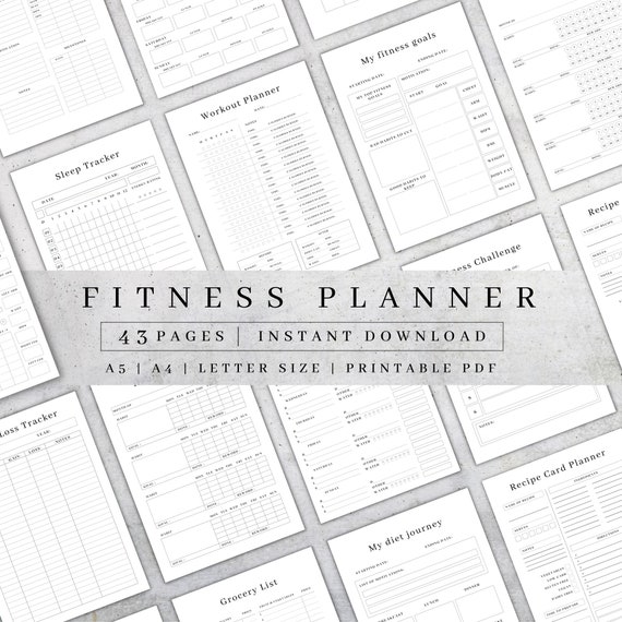 Fitness Planner Bundle | Fitness Journal Printable | Workout Tracker | Weight Loss Challenge | Weekly Fitness | Health Planner PDF| A5 A4 HP