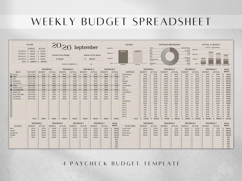 Budget Planner | Biweekly Budget Template Google Sheets | Monthly Expense Bill Income | Debt Savings Tracker Spreadsheet, Budget Binder image 3
