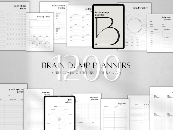 ADHD Brain Dump Planner Printable | Productivity Ultimate Life Bundle | Therapy Journal Self-Care PDF