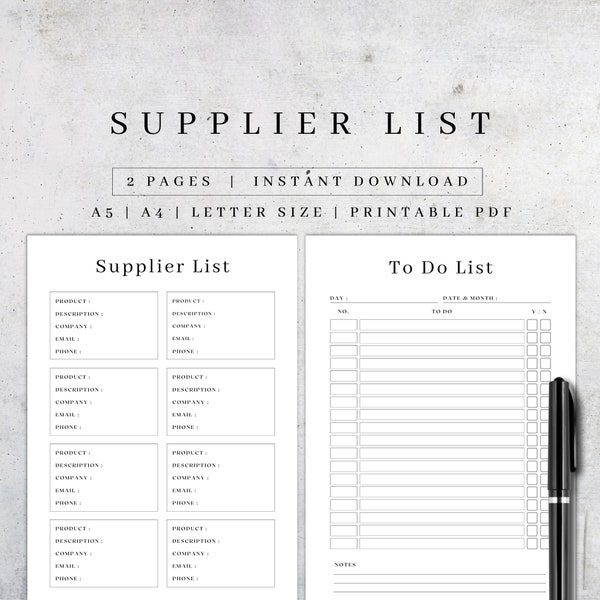Printable Supplier List | Small Business Supplier Search | Business Planner Kit PDF | Comparison Sheet | Inventory PDF | Product Organizer