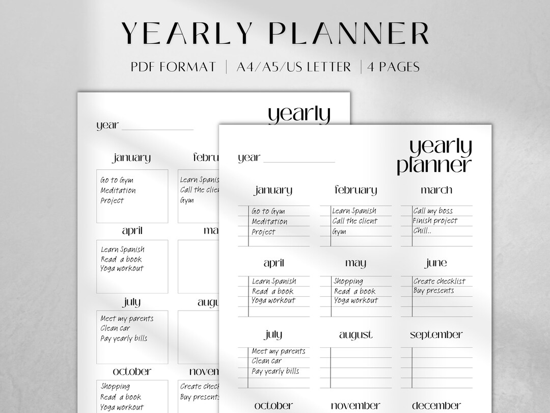 Printable year at a glance yearly planner kit 2024 yearly overview