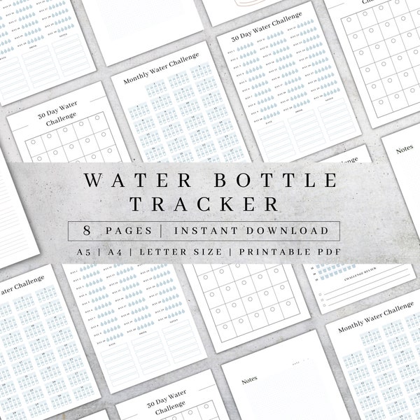 Water Bottle Tracker | Daily Water Tracker | Printable Planner Inserts PDF | Hydration Tracker for Fitness Journal | Water Challenge A4, A5