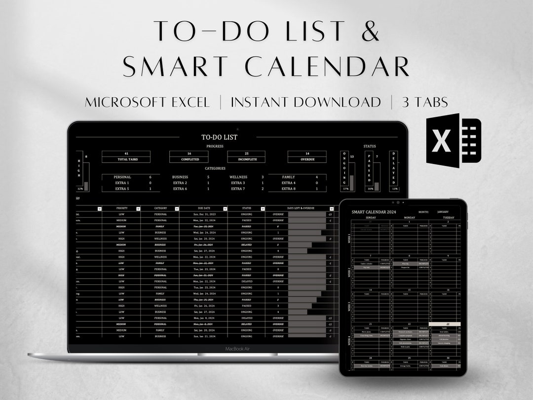 To Do List Excel Template | Calendar Planner Digital | Productivity ...