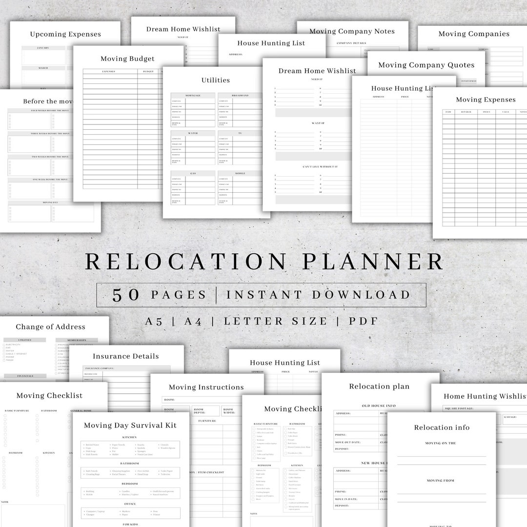 Relocation Planner Printable | Digital Moving Planner PDF | Household ...