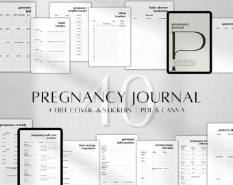 Diario y planificador digital del embarazo / Lista de verificación para mamás primerizas (PDF + Canva)