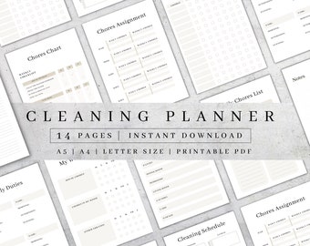 Printable Cleaning Planner Bundle | Chores Checklist (A5, A4, Letter) PDF Download
