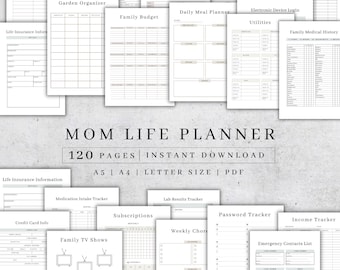 Mom Planner Digital Download , Moms Printable Planner Pdf A4 A5, Budget Binder