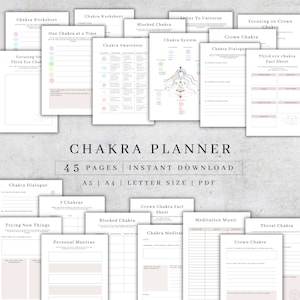 Afdrukbare chakraplanner | Spiritualiteitsplanner digitaal | Awakening Journal pdf | Chakra's gids | Chakra's werkblad | Pagina's voor genezing van chakra's