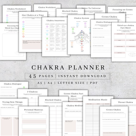 Chakra Healing Planner Printable , Spiritual Awakening Spirituality Journal , Worksheet Guide PDF A4 A5