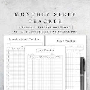 Sleep Tracker Printable | Wellness Planner | Monthly Sleep Log | Sleep Journal | Health Planner | Habit Tracker | Sleep Log Chart PDF A5, A4