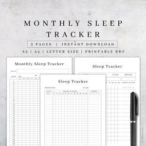 Afdrukbare slaaptracker | Wellnessplanner | Maandelijks slaaplogboek | Slaapdagboek | Gezondheidsplanner | Gewoontetracker | Slaaplogboek, pdf, A5, A4