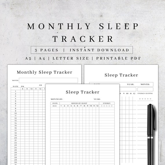 Printable Monthly Sleep Tracker | Wellness Planner (PDF A5, A4, Letter Size)