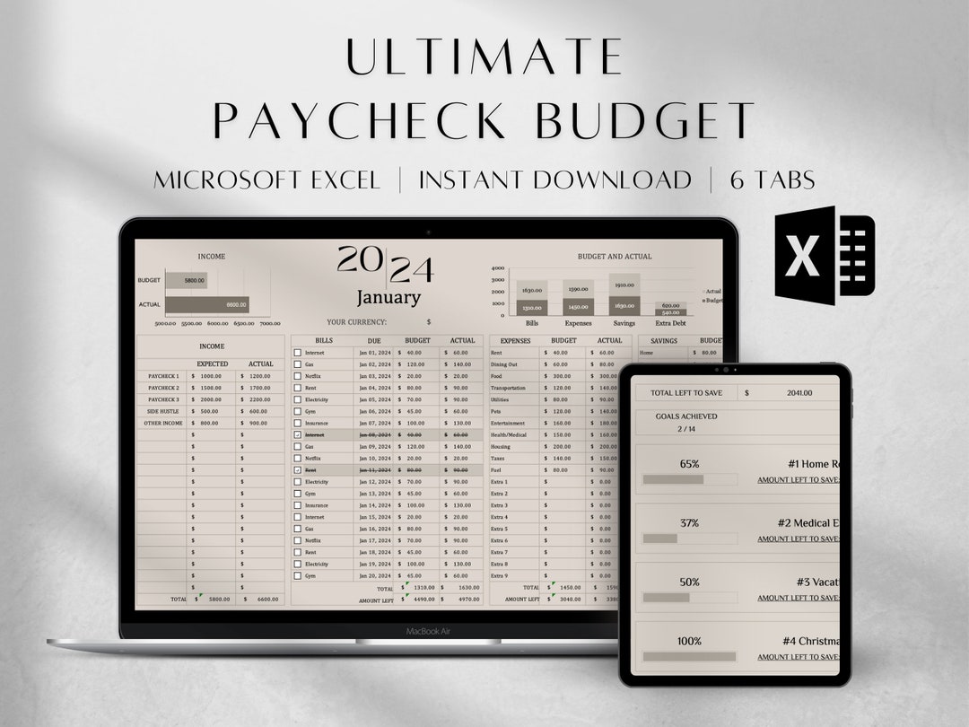 2024 2025 Paycheck Budget Template Excel Monthly Budget Excel Template