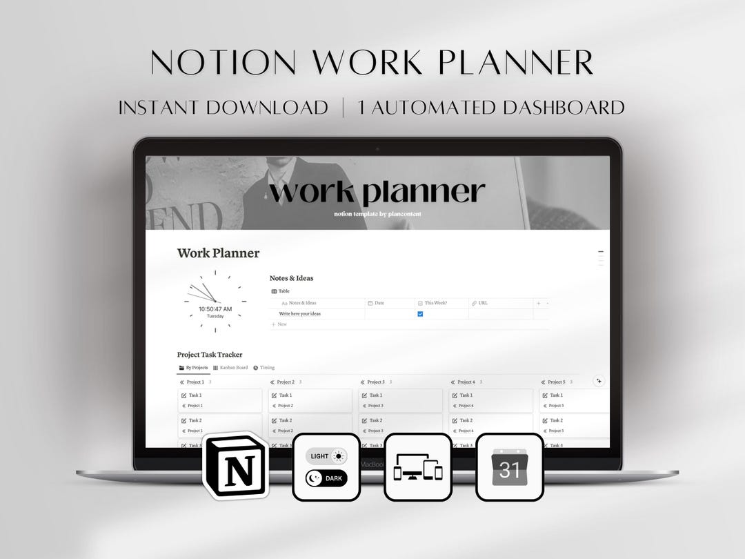 Notion Project Management Template | Automated Work Planner (digital ...