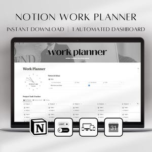 Digital Project Management Tracker | Notion Work Planner | Office Task Organizer | Automated Project Tracker | Work From Home Planner