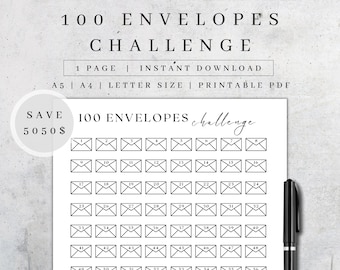 100 Envelopes Challenge | Printable Savings Goal | Envelope Challenge Tracker | Digital Money Savings Tracker | Financial Planner| Budget A5