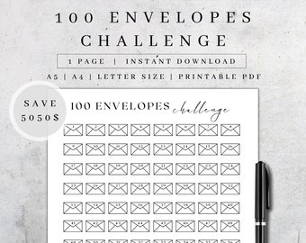 100 Envelopes Challenge | Printable Savings Goal | Envelope Challenge Tracker | Digital Money Savings Tracker | Financial Planner| Budget A5