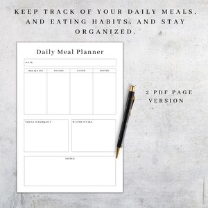 Daily Meal Planner Printable | Fitness & Diet Journal PDF A5 A4 Letter Sizes image 2