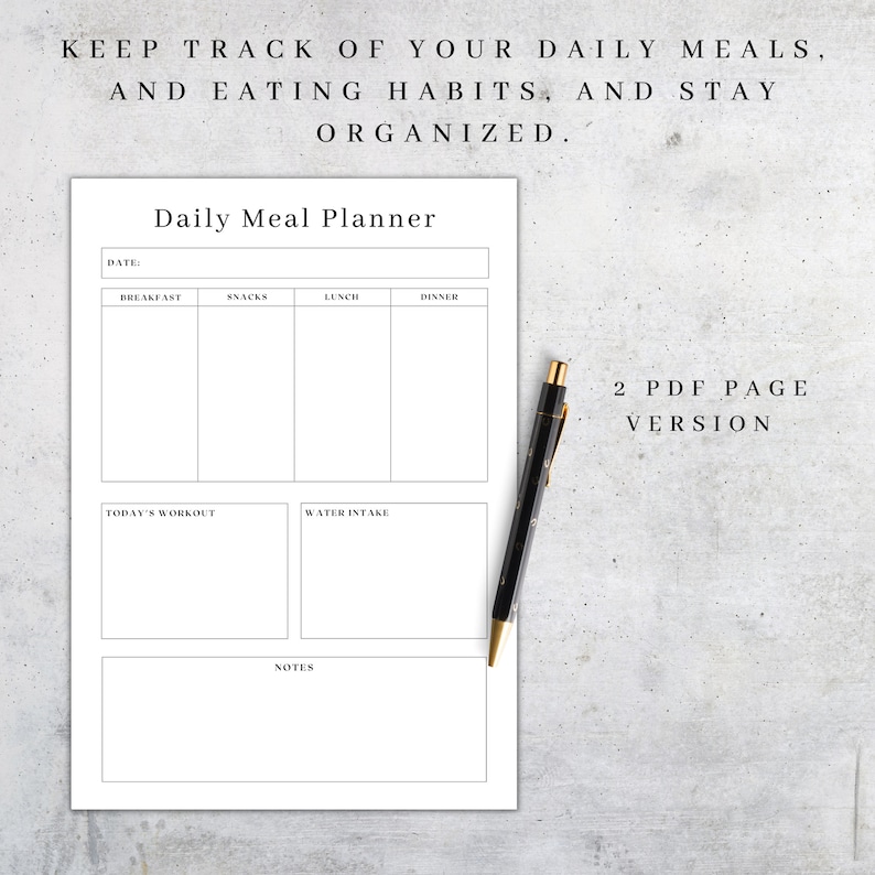 Daily Meal Planner Printable | Fitness & Diet Journal PDF A5 A4 Letter Sizes image 2