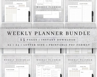Weekly Planner Printable | Minimalist Schedule Agenda | To-Do List Tracker PDF A4 A5 Letter