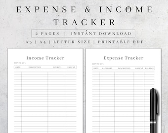 Income Expense Tracker Printable | Monthly Budget Planner (A5, A4, Letter) (PDF Download), Budget Binder