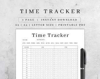 Printable Time Tracker Page | Time Management | Yearly Activity Planner | Pomodoro Tracker | Productivity Planner | Goal Planner | PDF A5/A4
