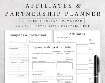 Planerare för affiliate-marknadsföring | Spårare för företagssponsring (utskrivbar PDF)