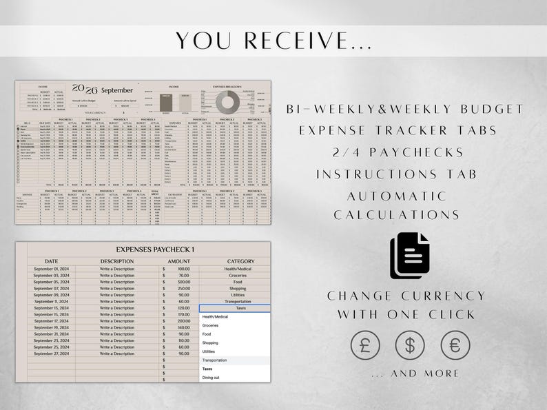 Budget Planner | Biweekly Budget Template Google Sheets | Monthly Expense Bill Income | Debt Savings Tracker Spreadsheet, Budget Binder image 6
