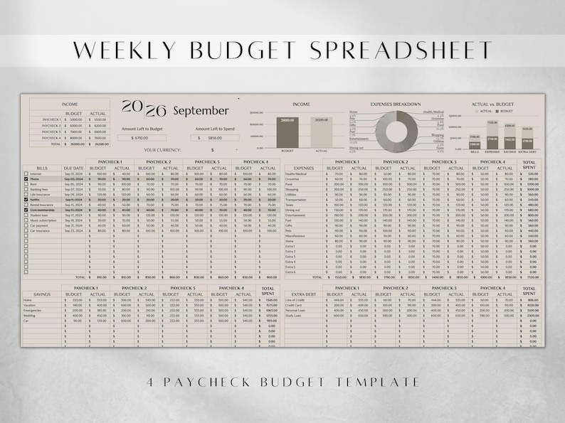 Paycheck Budget Spreadsheet | Biweekly Budget Template | Weekly Budget Template | Budget Spreadsheet Google Sheets | Bill Tracker image 3
