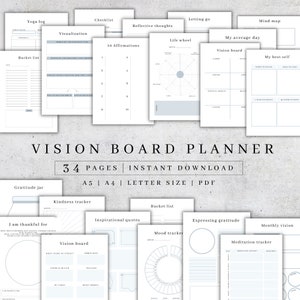 Vision Board Digital | Printable Journaling Pages  | Mental Health Planner PDF | Self-Care Worksheet | Dream Manifestation | Wellness A5/A4