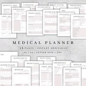 Printable Medical Planner | Health Tracker Wellness Journal | Medication Log Family Binder A4 A5 Letter image 1