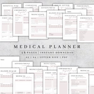 Medical Planner Printable | Health Care Planner Binder | Wellness Journal | Medication Tracker PDF | Family Health Folder | Self-care A5, A4