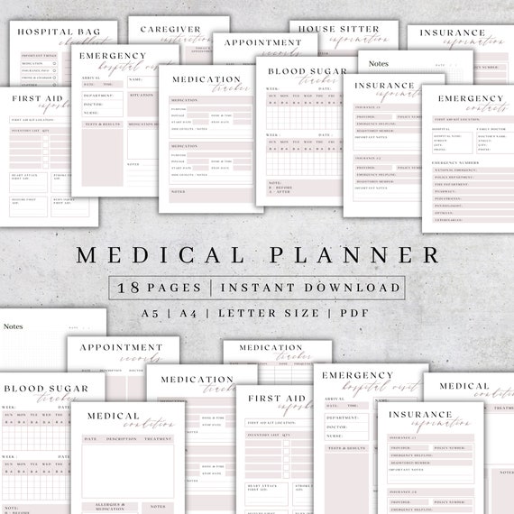 Medical Planner Printable | Health Care Planner Binder | Wellness Journal | Medication Tracker PDF | Family Health Folder | Self-care A5, A4