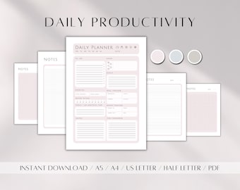 Printable Daily Productivity Tracker | Daily Meal Plan | Exercise Log | Adhd Adult Planner | Daily Planner | Gratitude Journal HP A5 A4 PDF